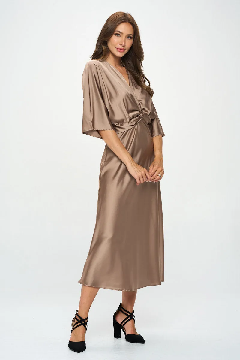 Renee C. Stretch Satin Solid Dress with Front Twist