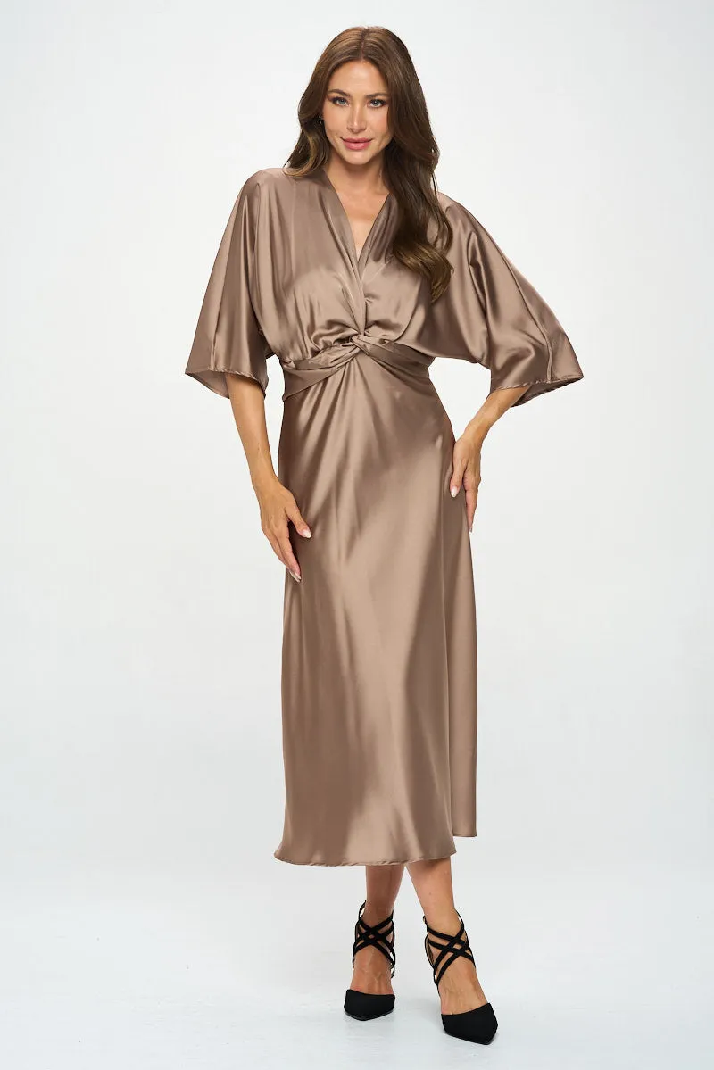 Renee C. Stretch Satin Solid Dress with Front Twist