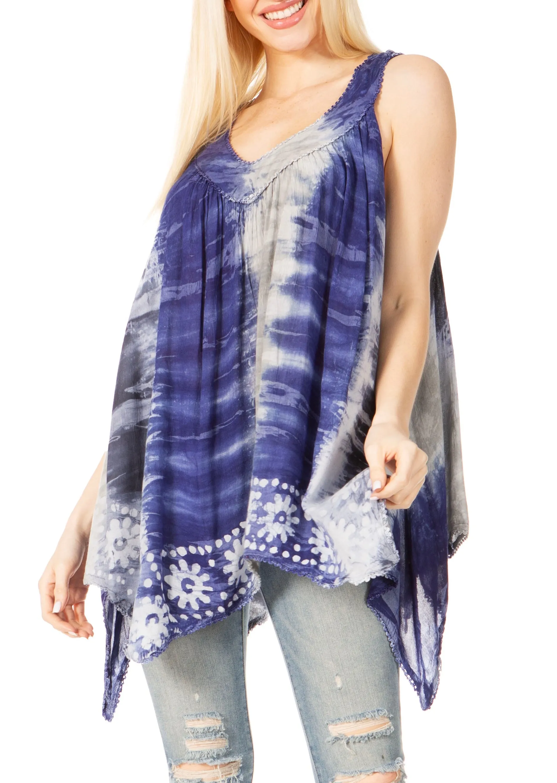 Sakkas Ligia Women's Sleeveless Tie Dye Tank Top: Classic Casual Loose Fit for Summer