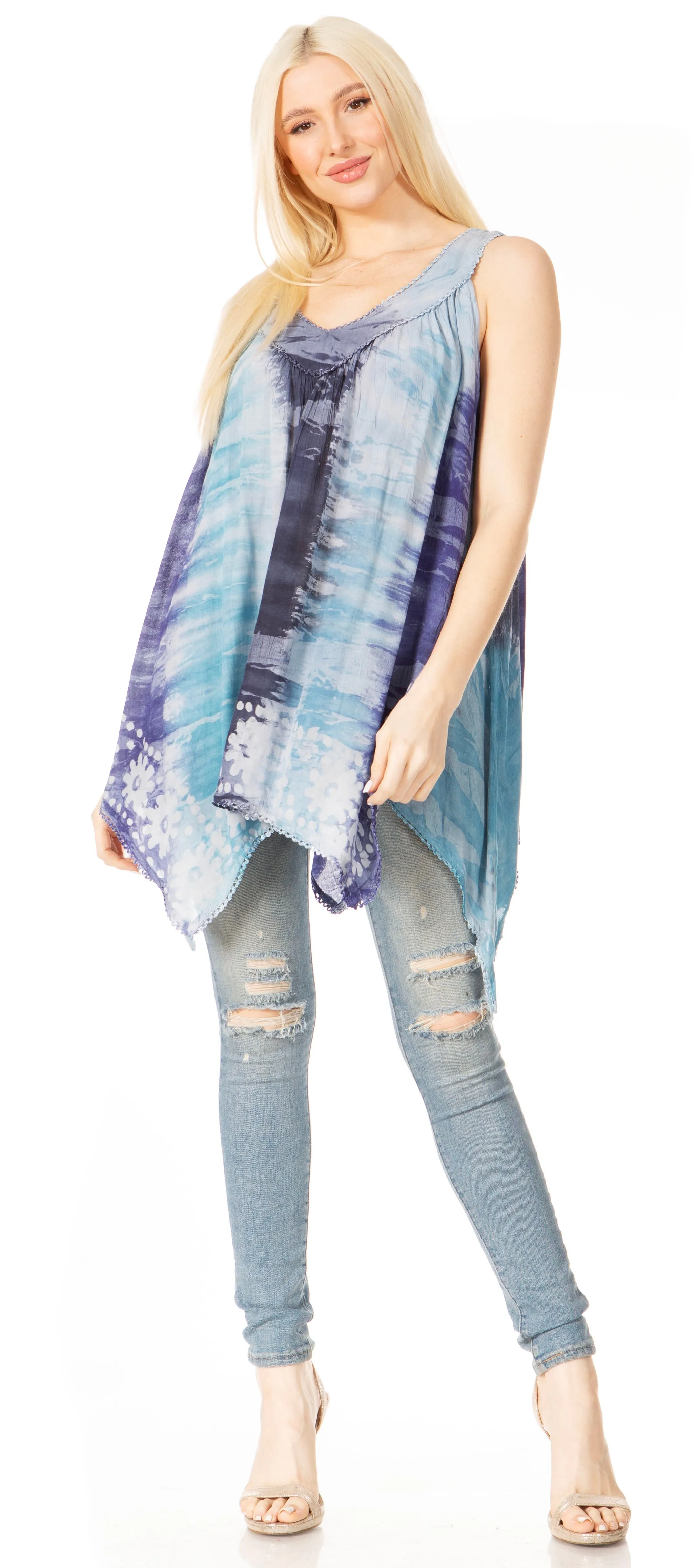 Sakkas Ligia Women's Sleeveless Tie Dye Tank Top: Classic Casual Loose Fit for Summer