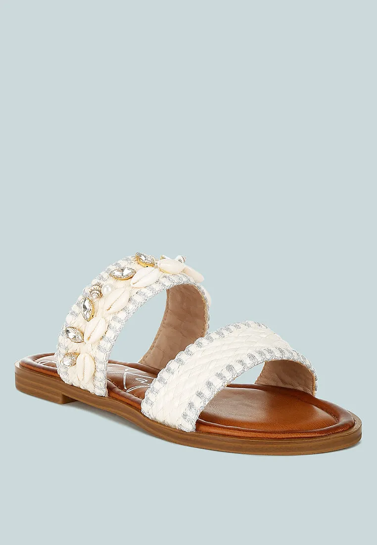 Shellfish Raffia Slip On Sandals