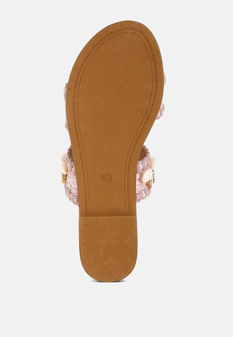 Shellfish Raffia Slip On Sandals