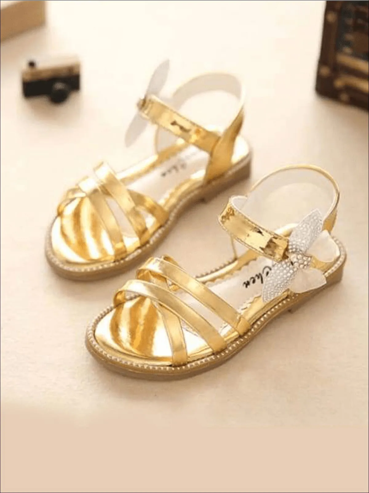 Shiny Metallic Butterfly Sandals By Liv and Mia