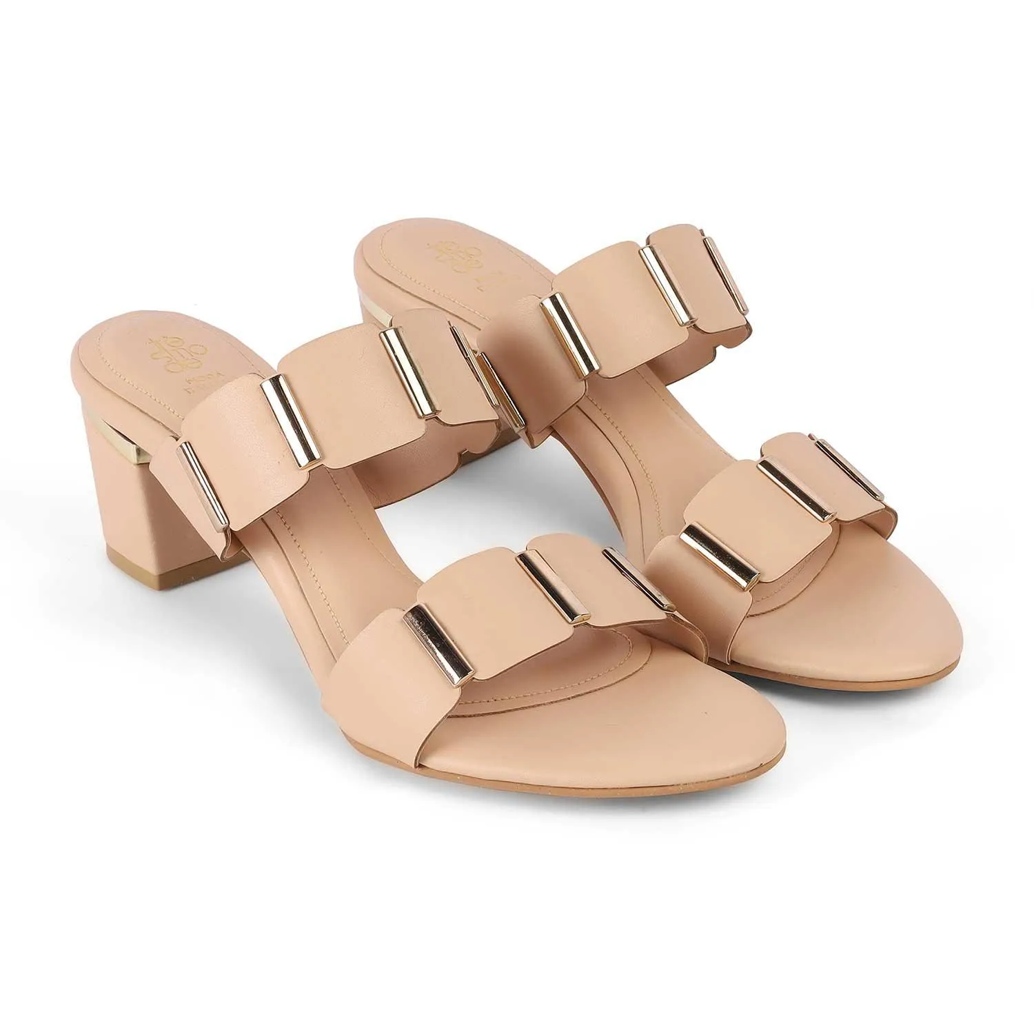 Tresmode Valer Beige Women's Dress Block Heel Sandals