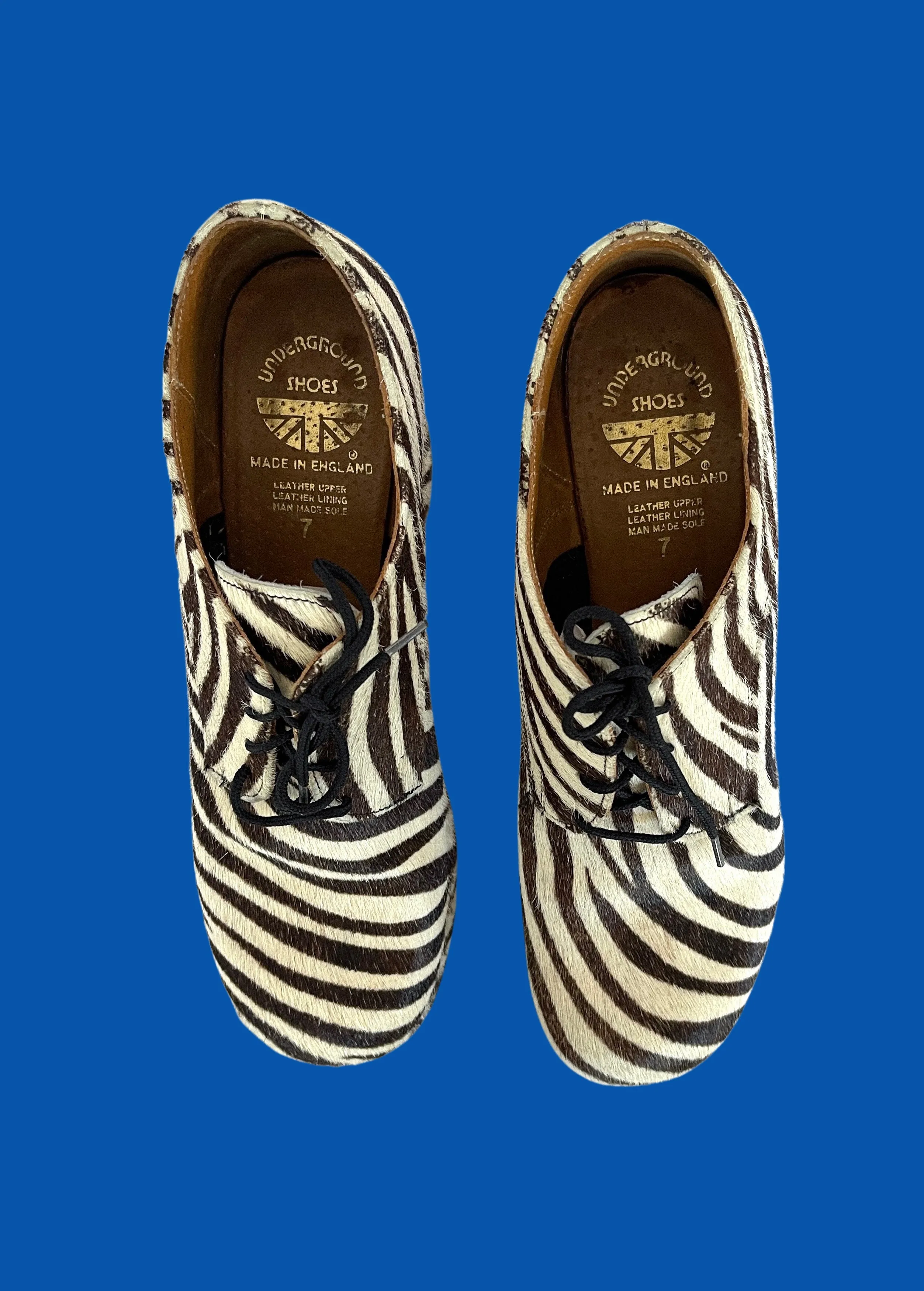 UNDERGROUND 90s Zebra Animal Print Platform Shoes, Size 7