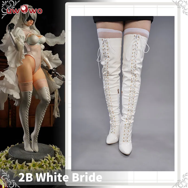 Uwowo Nier: Automata 2B White Wedding Dress Bride Cosplay Costume Shoes