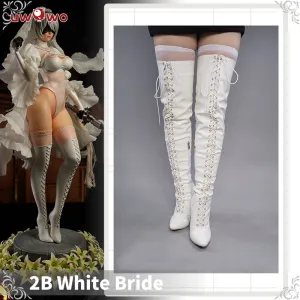 Uwowo Nier: Automata 2B White Wedding Dress Bride Cosplay Costume Shoes