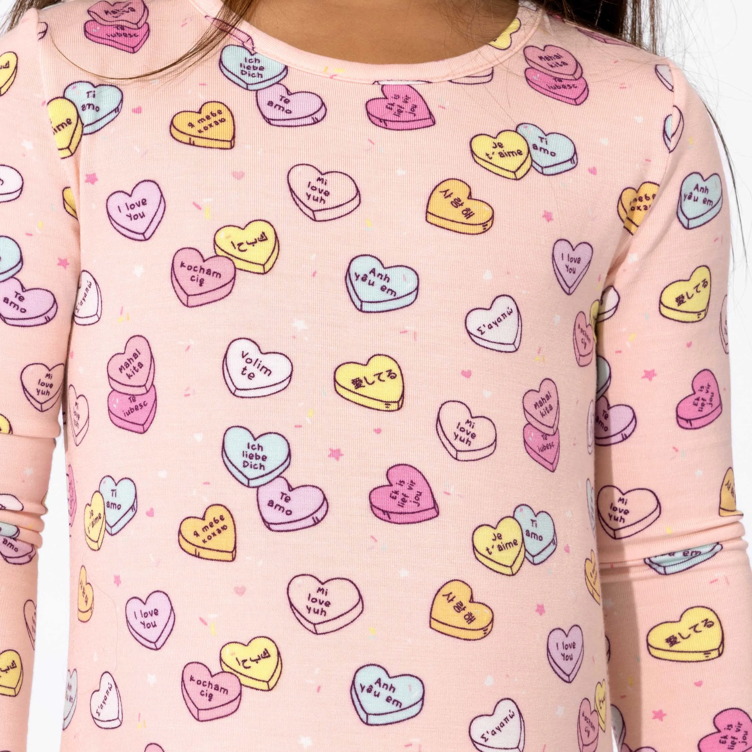 Valentine's Candy Hearts Pink Bamboo Girls' Long Sleeve Dress