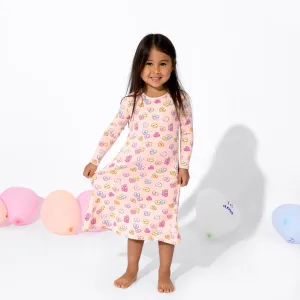 Valentine's Candy Hearts Pink Bamboo Girls' Long Sleeve Dress